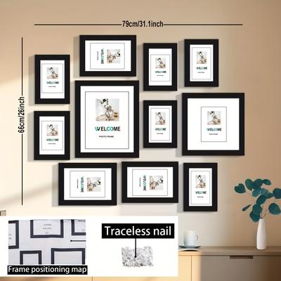 TEMU 11 Photo Frames In A Set, Home Wall Decoration Photo Frames, Including Positioning Drawings Image