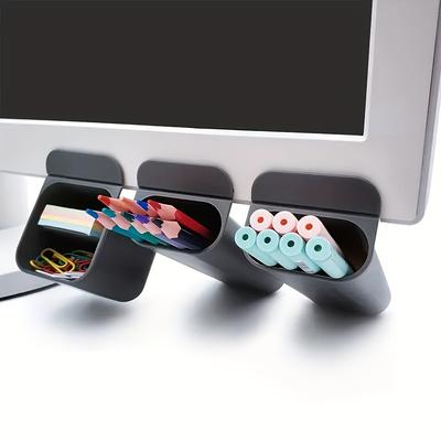 TEMU 3pcs Desk Pen Holders, Computer Monitor Organizer, Adhesive Office Supplies Accessories, Desktop Storage Box Set For Office Work, Small Tool Holder Image