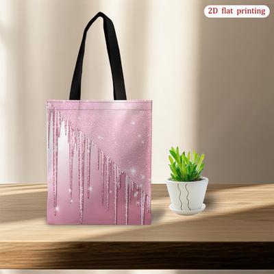 TEMU 1pc [2d Flat Printing] Glitter Tote Bag - Large Capacity Shopping Bag Reusable Shoulder Handbag For For Casual Daily Use, Travel, And Gift - Stylish Shopping Companion Image