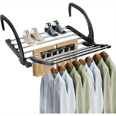 TEMU Foldable Radiator Drying Rack Stainless Steel For Balcony Patio Fence Railing Hallway Window, Drying Racks Image