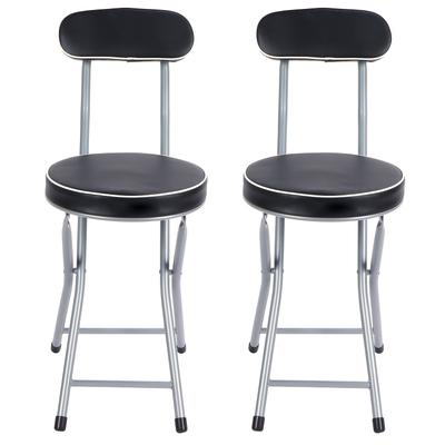 TEMU 2pcs Black Cushioned Folding Stools - Portable & Adjustable, Padded Seat For , Sturdy Metal Frame, Ideal For Makeup, Home Office, Living Room, Bedroom Image