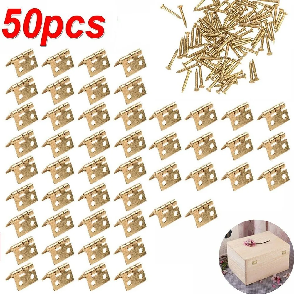 50 Stück Mini-Metallscharniere Möbelscharniere Türen Schrank Messingscharniere Schmuck Holzkisten Gepäckscharniere Home Hardware Image