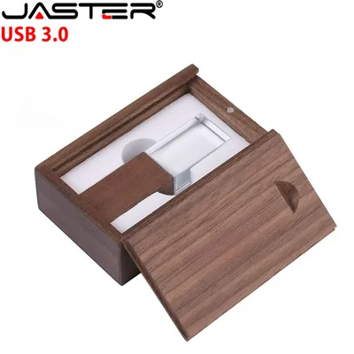 JASTER Crystal USB 3.0-Flash-Laufwerk 128 GB Holzkiste Pen Drive 64 GB Hochgeschwindigkeits-Memory Image
