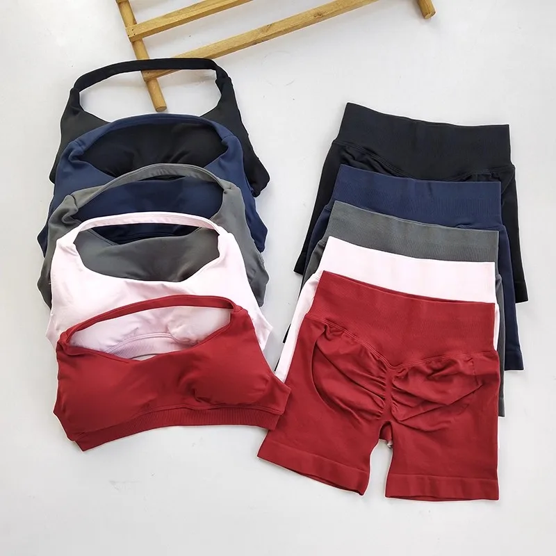 Sexy Neckholder Schöner Rücken Hohe Taille Pfirsich Sport Sport-BHs Anzug Pilates Sammeln Yoga Weste Training Fitness-BH-Sets Image