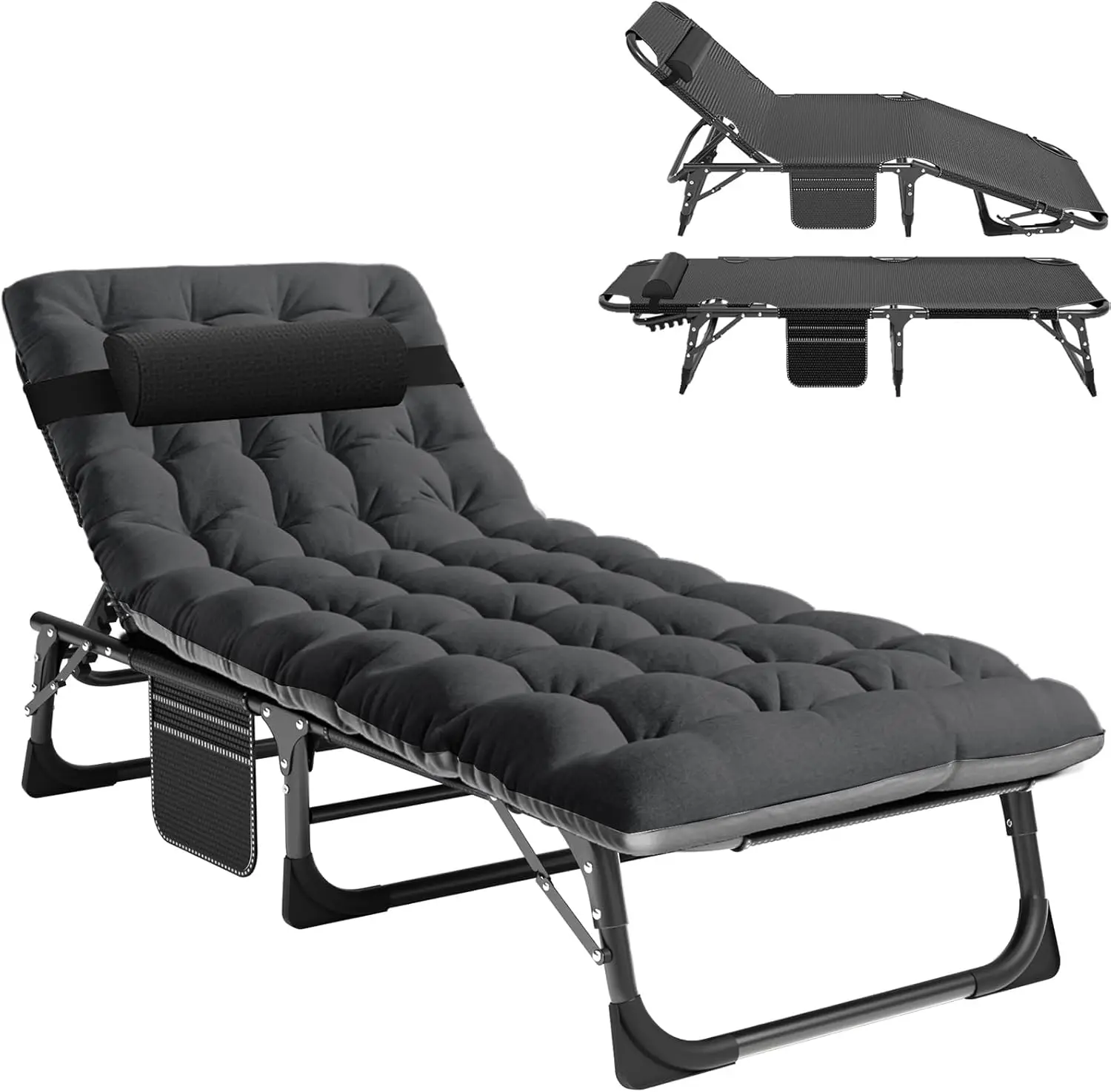 Camping-Bettstuhl, klappbarer Strandstuhl mit Matratze, Bräunungsstuhl für den Außenbereich, tragbarer Terrassen-Loungesessel für Strand, Pool, Camping Image