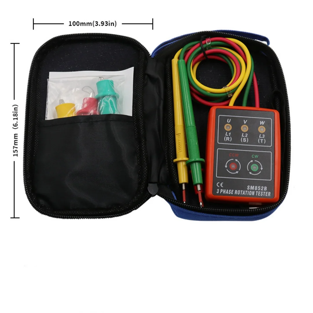 SM852B Tragbarer Phasenfolgentester, 3-phasiges AC-Rotationsmessgerät, Spannungs-/Stromdetektor, Phasendrehungsanzeige für Elektro Image