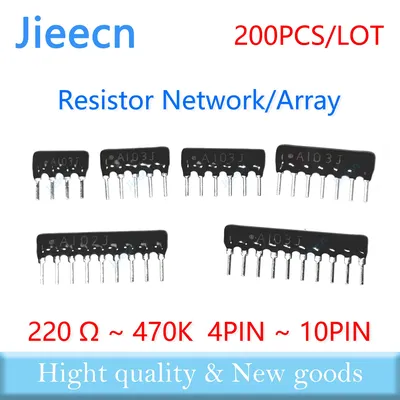 200PCS 4PIN-10PIN Ausschluss Netzwerk Widerstand array DIP 220R 330R 470R 510R 680R OHM 1K 1,5K 2K 2,2K 3K 3,3K 10K 100K 9A681J 510K Image