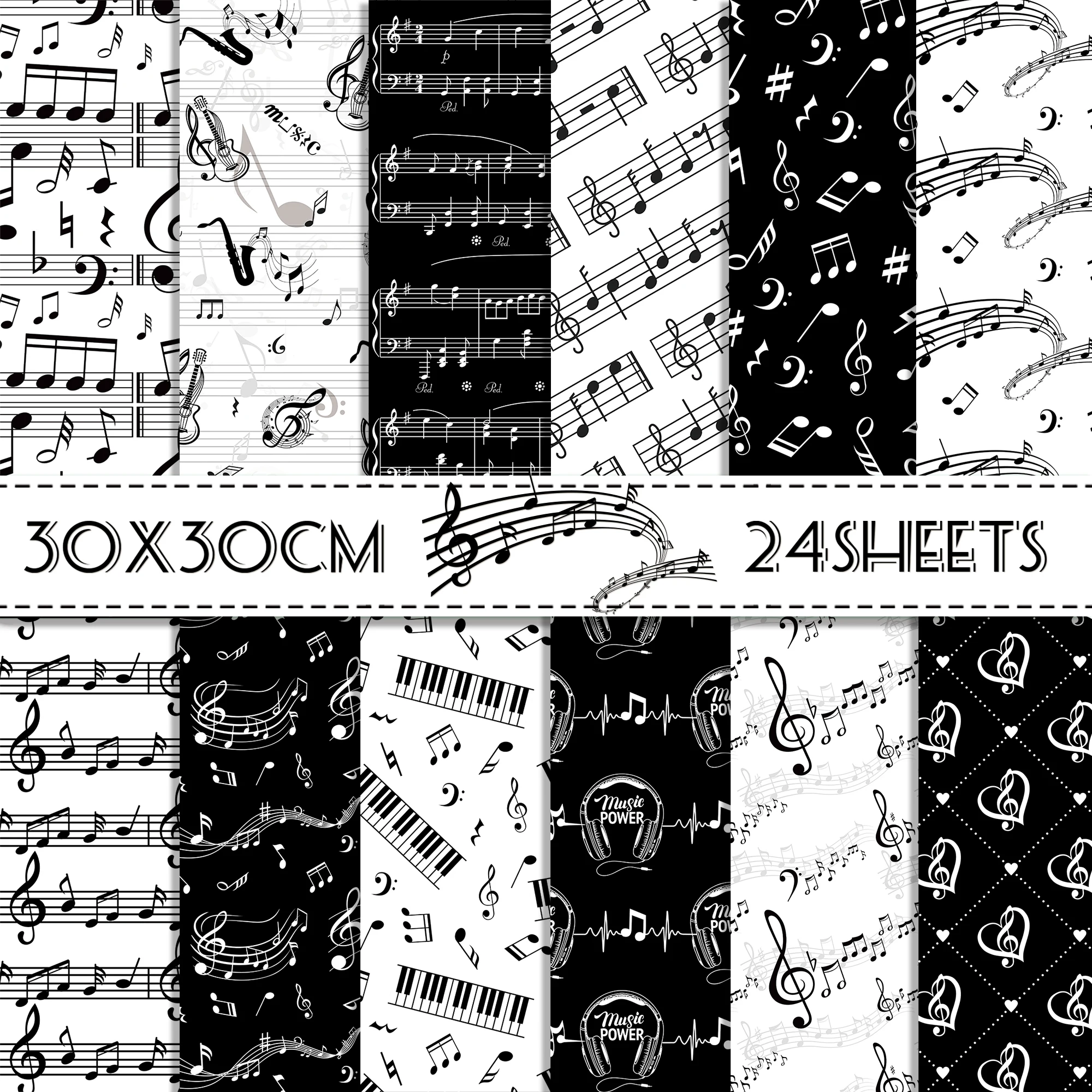 24 stücke 30*30 cm Musiknote Musik Sammelalbum Handwerk Papier DIY Handwerk Kunst Hintergrund Papier Origami Karte, der Fotoalbum Dekoration Image