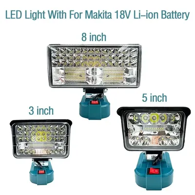 3/5/8 Inch LED Work Light Flashlight For Makita 18V Li-ion Battery Handheld Spotlight WIth Switch Night Lighting Tools