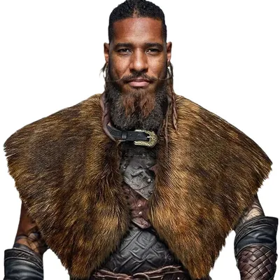 Pelzkragen Winterkleidung König Krieger Umhang Wikinger Pelzschal Mittelalterlicher Krieger Kunstpelz Umhang Halloween Cosplay Kostüm Image