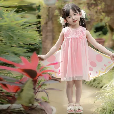 Sommer Neue Ärmellose Mode Kleid Mädchen Schmetterling Flügel Fee Mesh Kostüm Kinder Casual Image