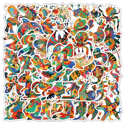 54PCS Dopamin Ethnischen Stil Tier Aufkleber Wasserdichte Belohnung Aufkleber für Kinder Telefon Wasser Tasse Gitarre Helm DIY Aufkleber Image
