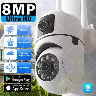 8MP Wifi IP Wireless Camera 8X Zoom Dual Lens Surveillance CCTV Camera Two-way Audio Color Night Vision PTZ AI Tracking Cameras