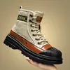 Herrenschuhe Herbst und Winter Atmungsaktive High-Top-Stiefel Erhöhte dicke Sohlen All Match Canvas Freizeitschuhe Herrenstiefel