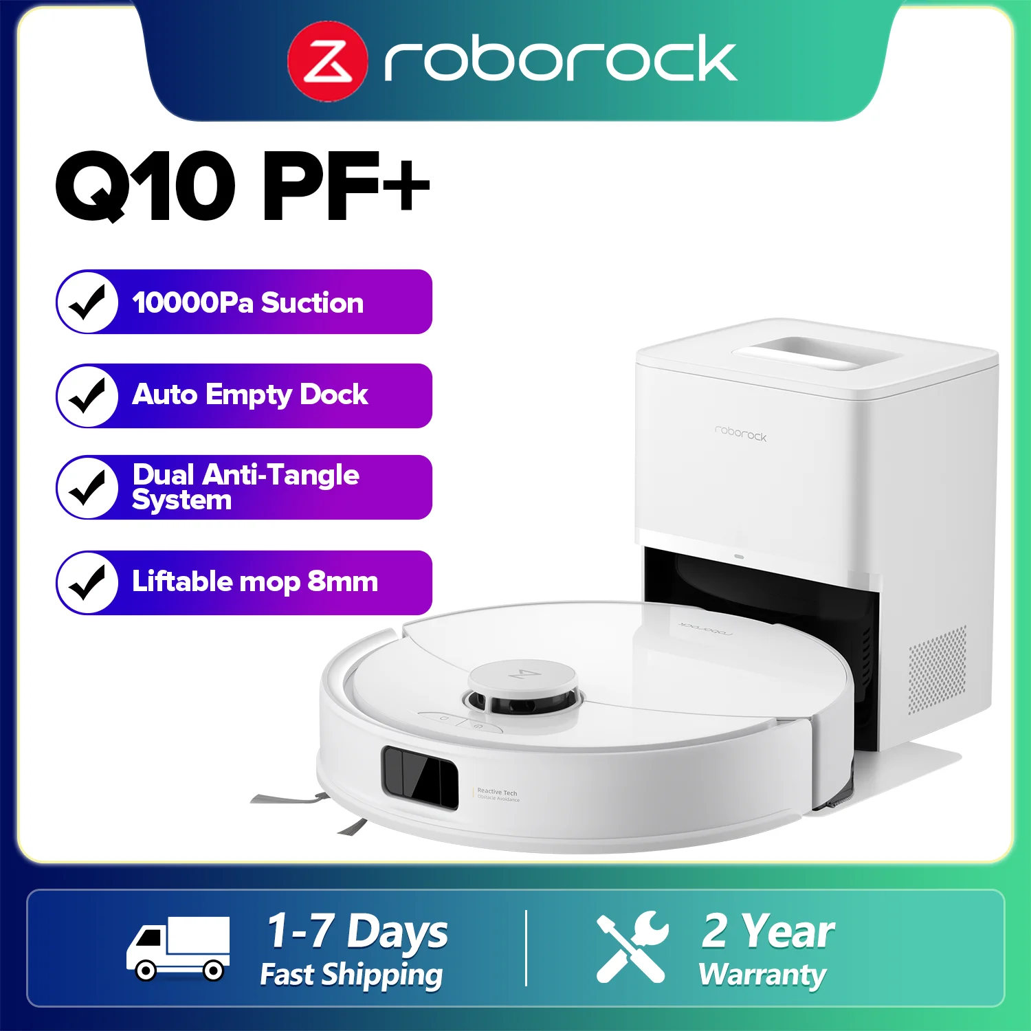 Roborock Q10 PF+ Staubsaugerroboter, 10.000 Pa, Weiterentwicklung des S8+/Q8 MAX+, Duales Anti-Wickel-System, ReactiveTech Hinderniserkennung, VibraRise 2.0 System. Image