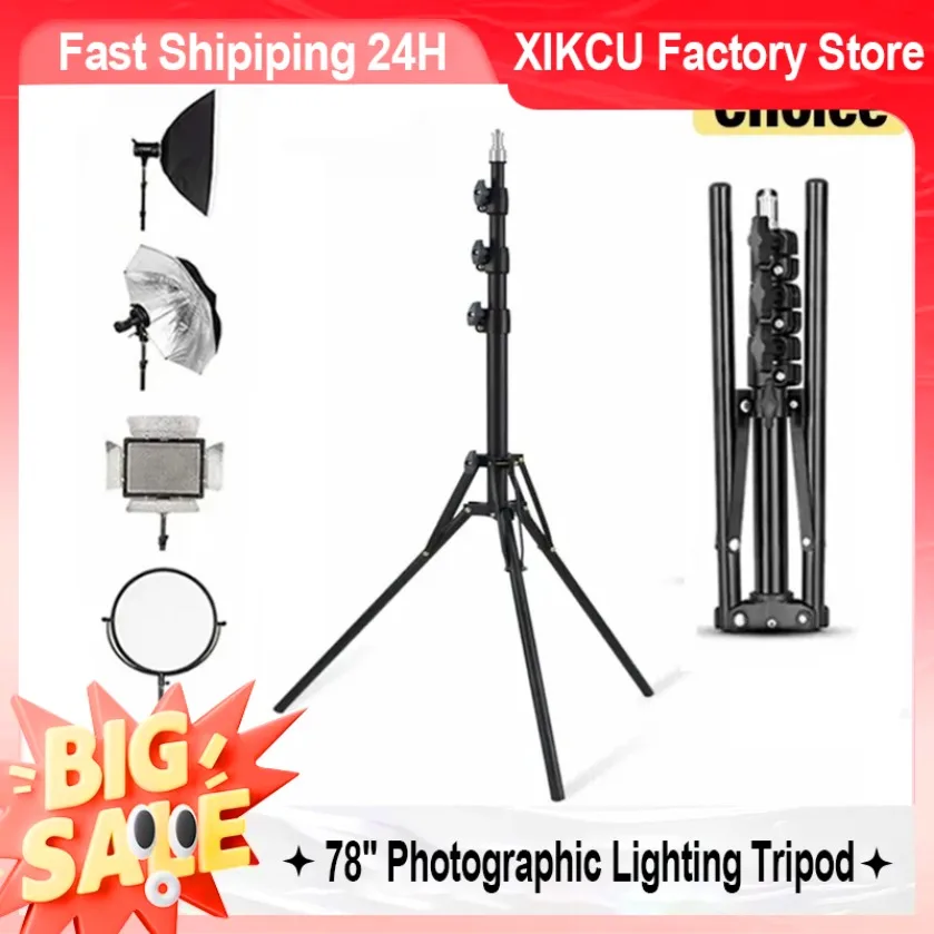 XIKCU 78'' Fotobeleuchtung Stativ Aluminiumlegierung Faltbarer tragbarer Lichtständer Fotografie Kamera Blitzhalterungen Image