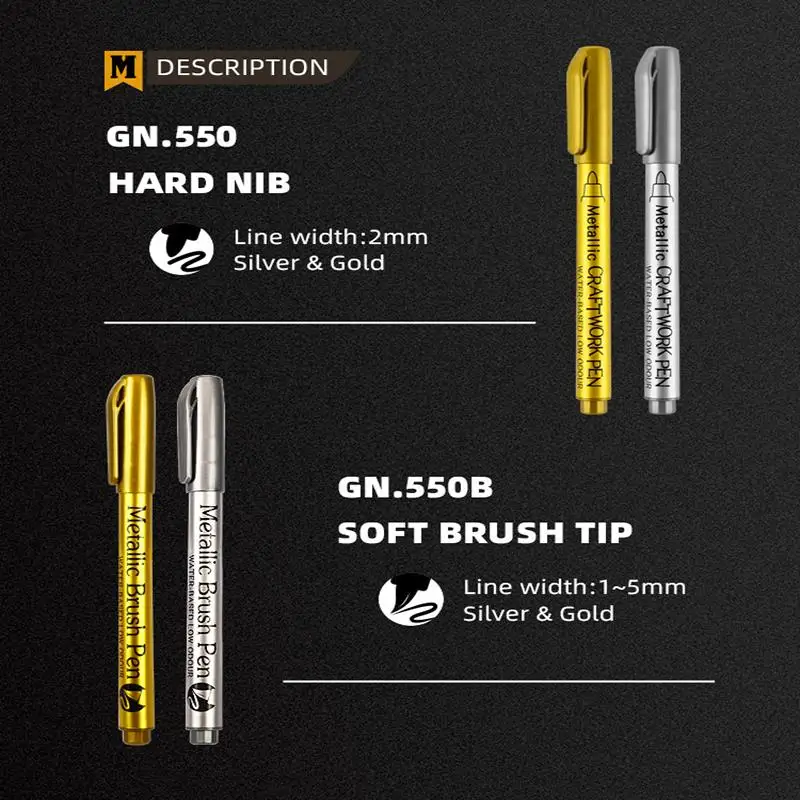 1/2Pcs Pinsel Metallic Marker Stifte Gold Silber Farbe Permanent Kunst Marker Handwerk Scrapbooking Malerei Schreibwaren Schule Liefert Image