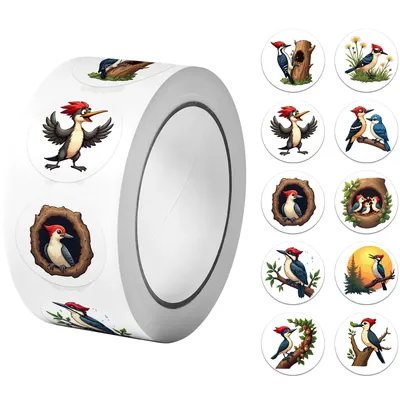 1 Rolle (500 Stück) The Diligent Woodpecker Aufkleber 2,5 cm/1,0 Zoll 10 Designs Aufkleber Diy Schmücken Geschenke Heimdekoration Siegeletiketten Image