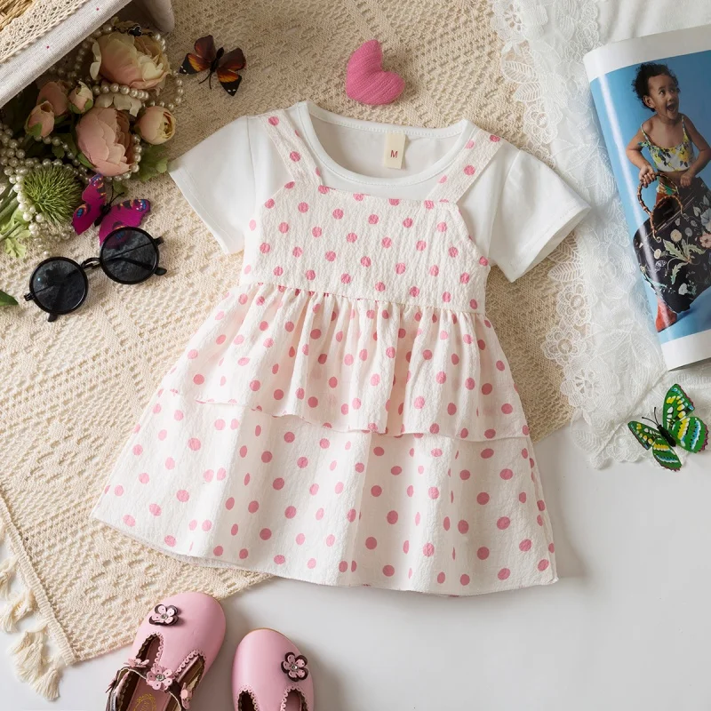 Baby Mädchen Kleid Sommer Voller Druck Polka Dot Baumwolle Kurzarm Mädchen Kleid Niedlich Und Pflegendes Mädchen Prinzessin Kleid Image