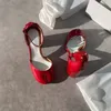 Rot Frauen Frühling Sommer One-Strap Weibliche Sandalen Fee Stil Trendy Abdeckung Tabi Toe Runde Chunky High Heels Süße dame Schuhe