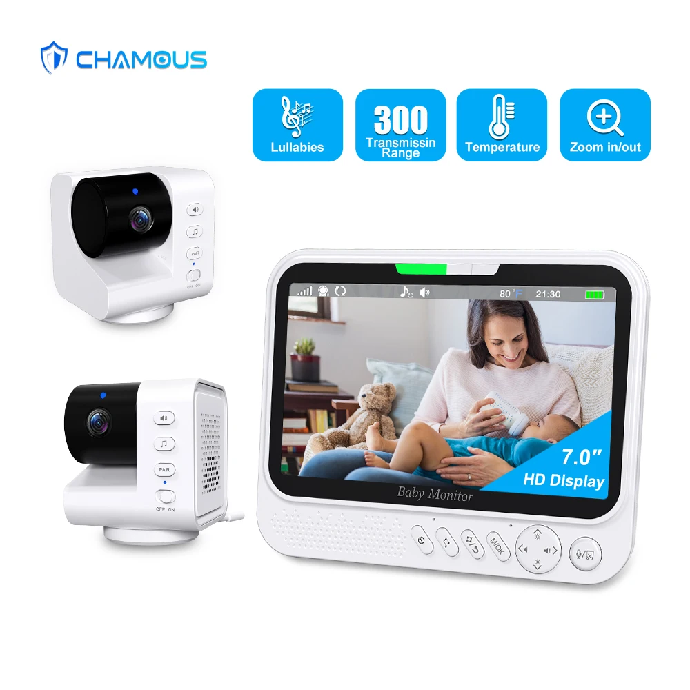 Video Baby Monitor 7'' Display Bildschirm Pan Tilt Zoom Sicherheit Kamera IR Nachtsicht Video Überwachung Temperatur Sensor Wiegenlied Image