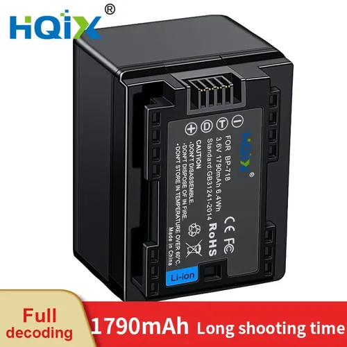 HQIX per Canon VIXIA HF R30 R32 R82 R300 R600 LEGRIA HF M50 M52 M56 M500 M506 R36 R38 R56 R86 Fotocamera BP-718 Caricabatterie Batteria