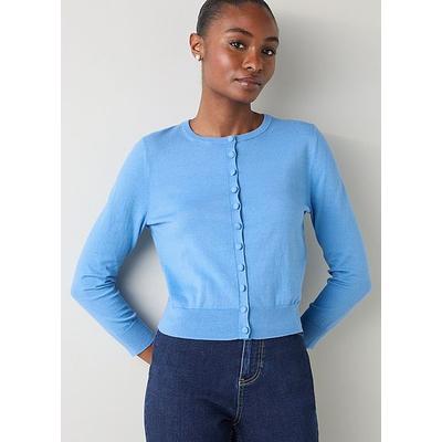 Lottie Blue Plain Fine Gauge Cardigan, Mid Blue