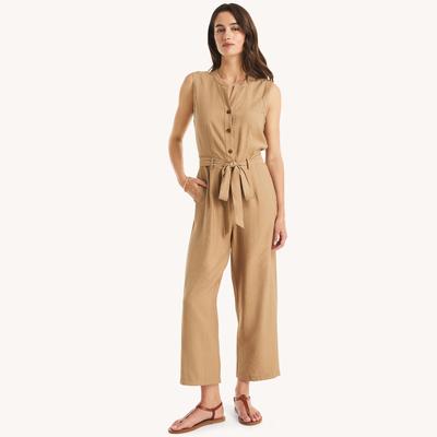 Nautica Women's Waist Tie Jumpsuit Coastal Tan, 8