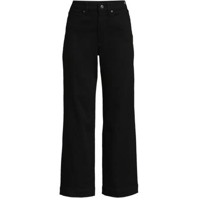 Denim Wide Leg Cropped Jeans, High Waisted, Women, size: 10, petite, Black, Spandex/Viscose/Cotton-blend, by Lands' End