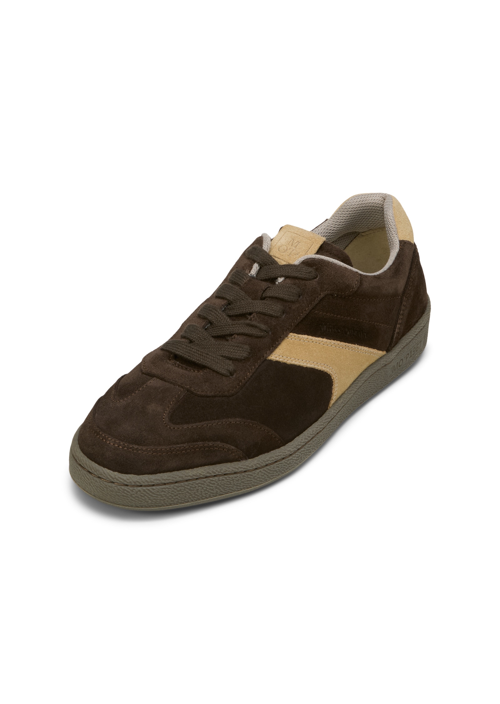 Sneaker MARC O'POLO "aus softem Veloursleder", Herren, Gr. 46, beige (schwarz earth, sand), Obermaterial: 100% Leder (Rind), unifarben, Schuhe