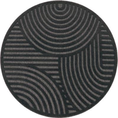 Teppich PACO HOME "Livorno 674", grau (anthrazit), H:14mm Ø:120cm, Polypropylen, Teppiche, Uni-Farben, Scandi, Regenbogen, Hoch-Tief Effekt, Outdoor geeignet Image