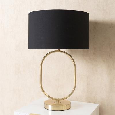 Brushed Gold Oval Table Lamp with Drum Shade