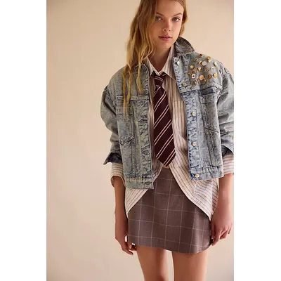 We The Free Opal Swing Jacquard Denim Jacket at Free People in Letters Wash, Size: Small