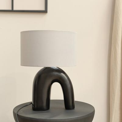 Black Arch Abstract Ceramic Table Lamp with Fabric Drum Shade