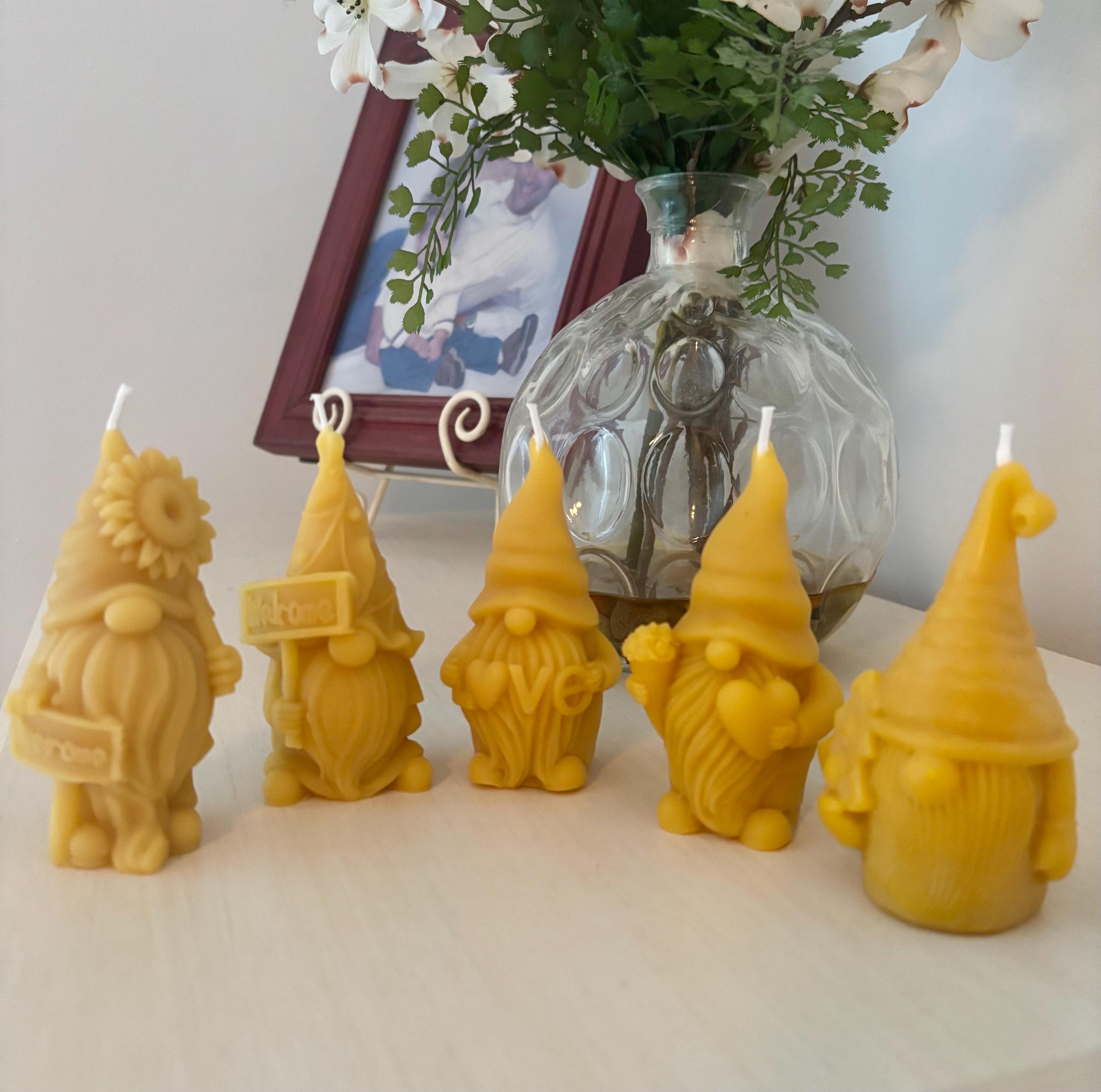 Candele a forma di gnomo in cera d'api naturale, candele originali in cera d'api grezza, candele biologiche in pura cera d'api, candele fantastiche, r