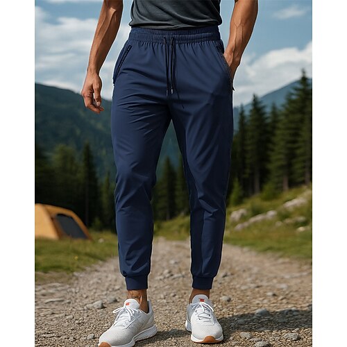 Herren Wanderhosen Trainingshose Sommer Außen Normale Passform Wasserdicht Winddicht Schnelltrocknend Leicht Hosen Elastischer Bund Schwarz Dunkelgrün Camping / Wandern Golfspiel Laufen XS S M L XL Image