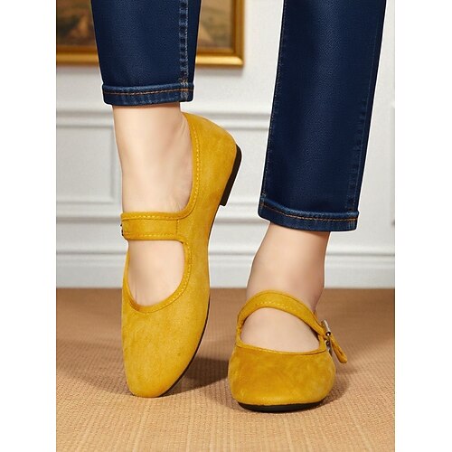 Hellblaue Mary-Jane-Ballerinas aus Wildleder für Damen mit Schnallenriemen – bequeme Schuhe im Vintage-Stil für legere Verabredungen und den Alltag Image
