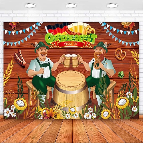 Oktoberfest Deutsches Bayerisches hängender Wandteppich Brezel Bier Bratwurst Wandkunst blau-weiß kariert großes Wandteppich Mural Dekor Foto Hintergrund Fest Image