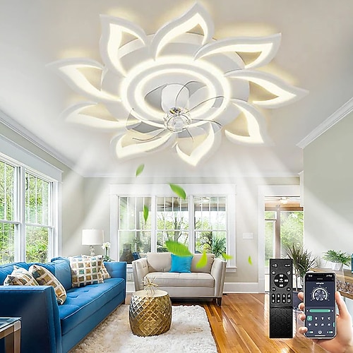 LED-Deckenventilatoren dimmbar mit Fernbedienung Contral Blumendesign 20 / 39 5/9-Köpfe Unterputz-Deckenleuchte Acryl-Lampenschirm-Kronleuchter Schlafzimmer Wohnzimmer Image