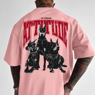 "TEMU Men's Casual "go " Graphic Tee With 3 Rottweilers - Comfortable, Breathable, And Stylish For Summer, Outdoor Activities, And Gifts, Casual Wear Tee | Dog Print |" Image