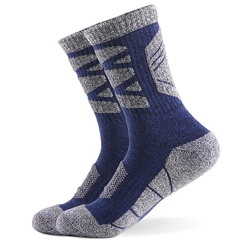 1 Paar Herren Wandersocken Laufsocken Sportsocken Atmungsaktiv Anti-Blasen Schweißableitend Gepolstert Winter Outdoor Quarter Crew Patchwork Baumwolle Dunkelgrau Armeegrün Blau Zum Laufen Image