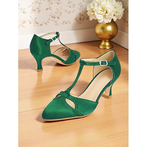 Damen Lila Satin T-Strap High Heels-Vintage Gatsby 1920er inspirierte geschlossene Tanzschuhe für Hochzeiten Cocktailpartys und formelle Anlässe Image