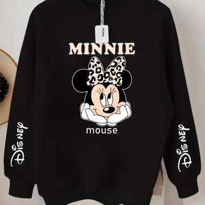 TEMU Mouse Leopard Print Sweatshirt - Licensed, Large Size, Red Crew Neck With Bow Detail, Casual & Stylish, Fall/winter, Casual Wear| Print|bow Detailing, Mouse Shirt Image