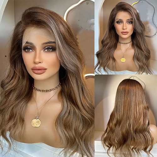 Remy Echthaar 5x5 Verschluss 13x4 Spitzenfront Perücke Freier Scheitel Brasilianisches Haar Gewellt Blond Perücke 130% 150% Haardichte mit Babyhaaren Hervorgehobenes / Balayage-Haar 100% Unbehandelt Image