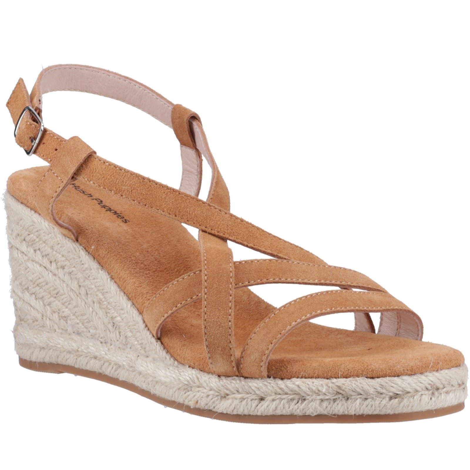 Hush Puppies Jenny Espadrille Wedge Suede Womens Tan Wedges - Size UK 7 | Hush Puppies Sale | Discount Designer Brands