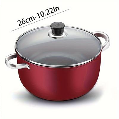 TEMU Red Cast Iron Pot With Lid - Thickened , Double Handles For Easy And Soup Making, Dishwasher Safe, Home Kitchen Cooking Image