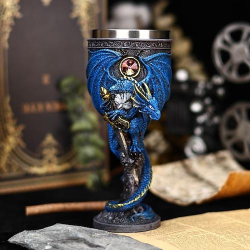 Weinglas aus mittelalterlicher Mythologie, Drachenkrieger, kreativer 3D-Monsterdrache, Rotweinkelch aus Edelstahl