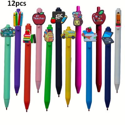 TEMU 12/5pack Whimsical Ballpoint Pens - Smooth Writing, Ergonomic Grip, Vibrant Colors - Ideal For Teachers, Office, And School Supplies - Plastic Material, Suitable 18+ Image