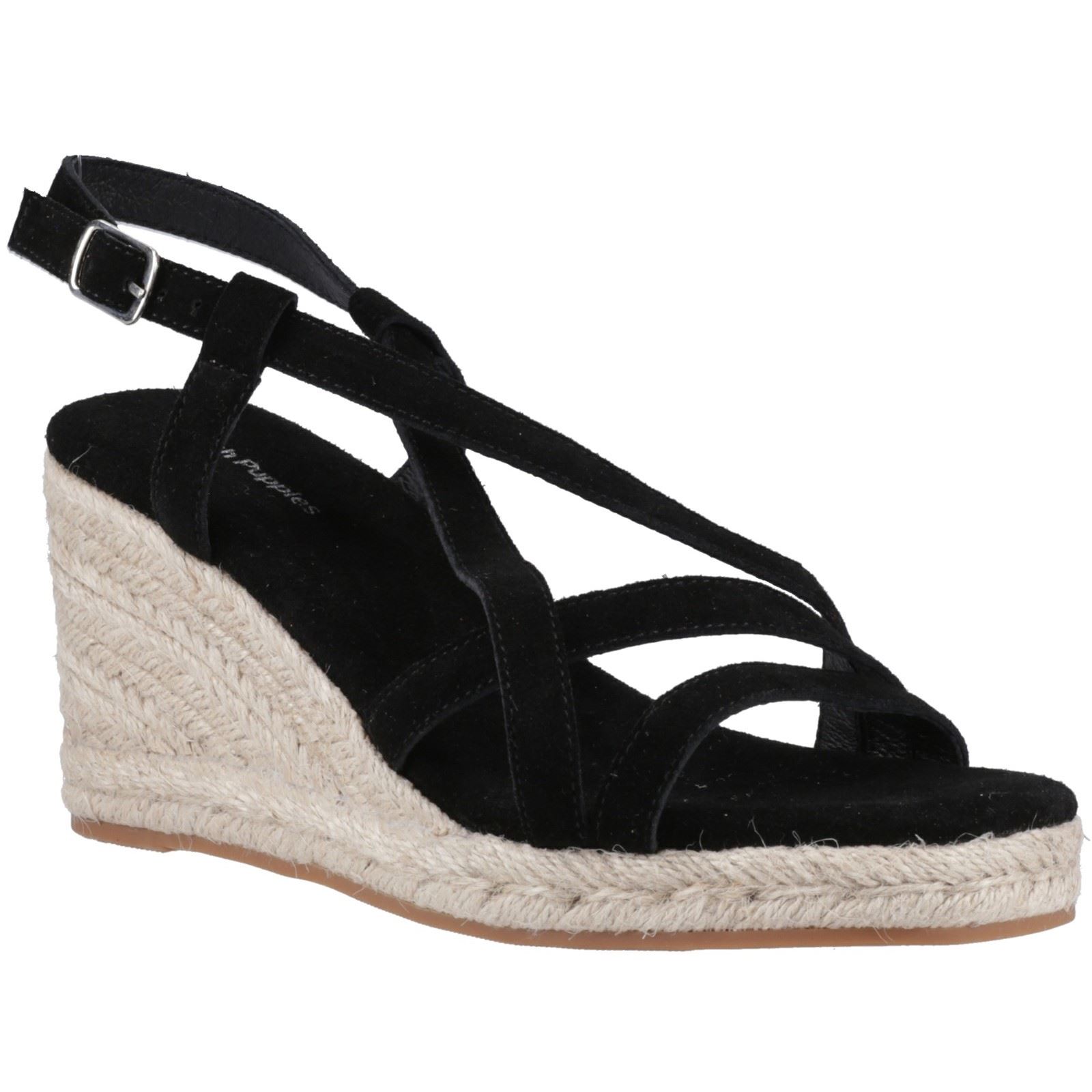 Hush Puppies Jenny Espadrille Wedge Suede Womens Black Wedges - Size UK 6 | Hush Puppies Sale | Discount Designer Brands