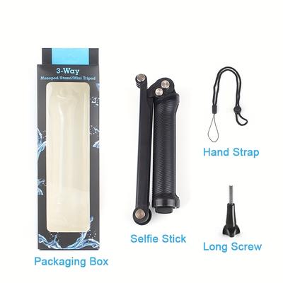 TEMU Triple Fold Sports Camera Selfie Stick With Desktop Tripod, Professional Outdoor Sports Camera Shooting Accessories Image